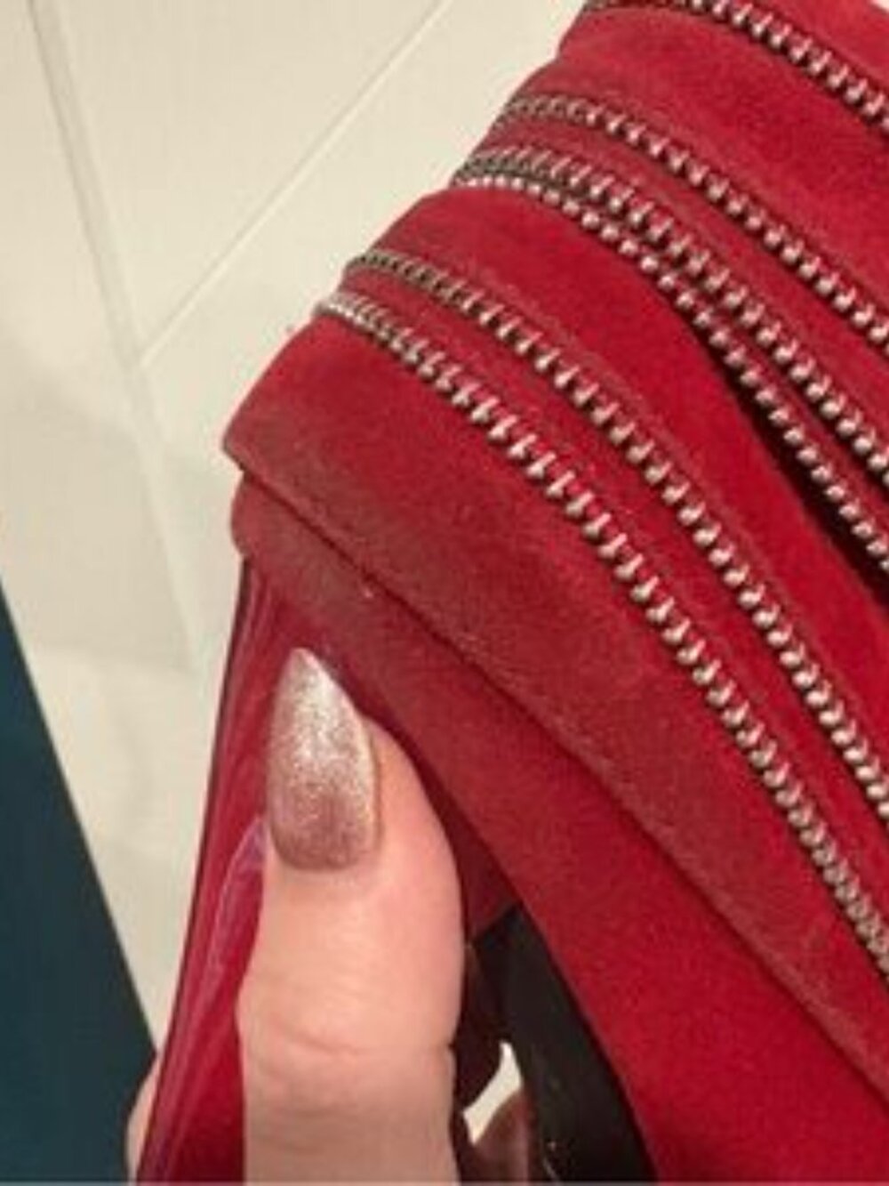 Red Faux Suede Y2K Pointed Toe Stiletto‎ Ankle Booties Side Zipper Heels Size 8 - Picture 8 of 10